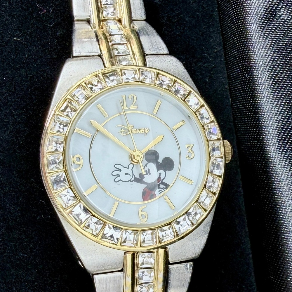Disney Mickey Mouse Two-Tone Rhinestone‎ Bezel Women's Watch with Gift Box